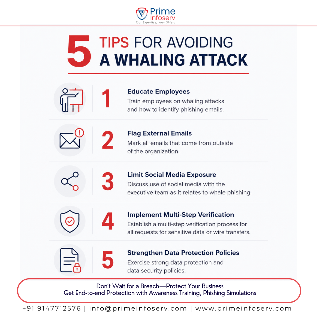 Infographic of 5 Tips for Avoiding a Whaling Attack