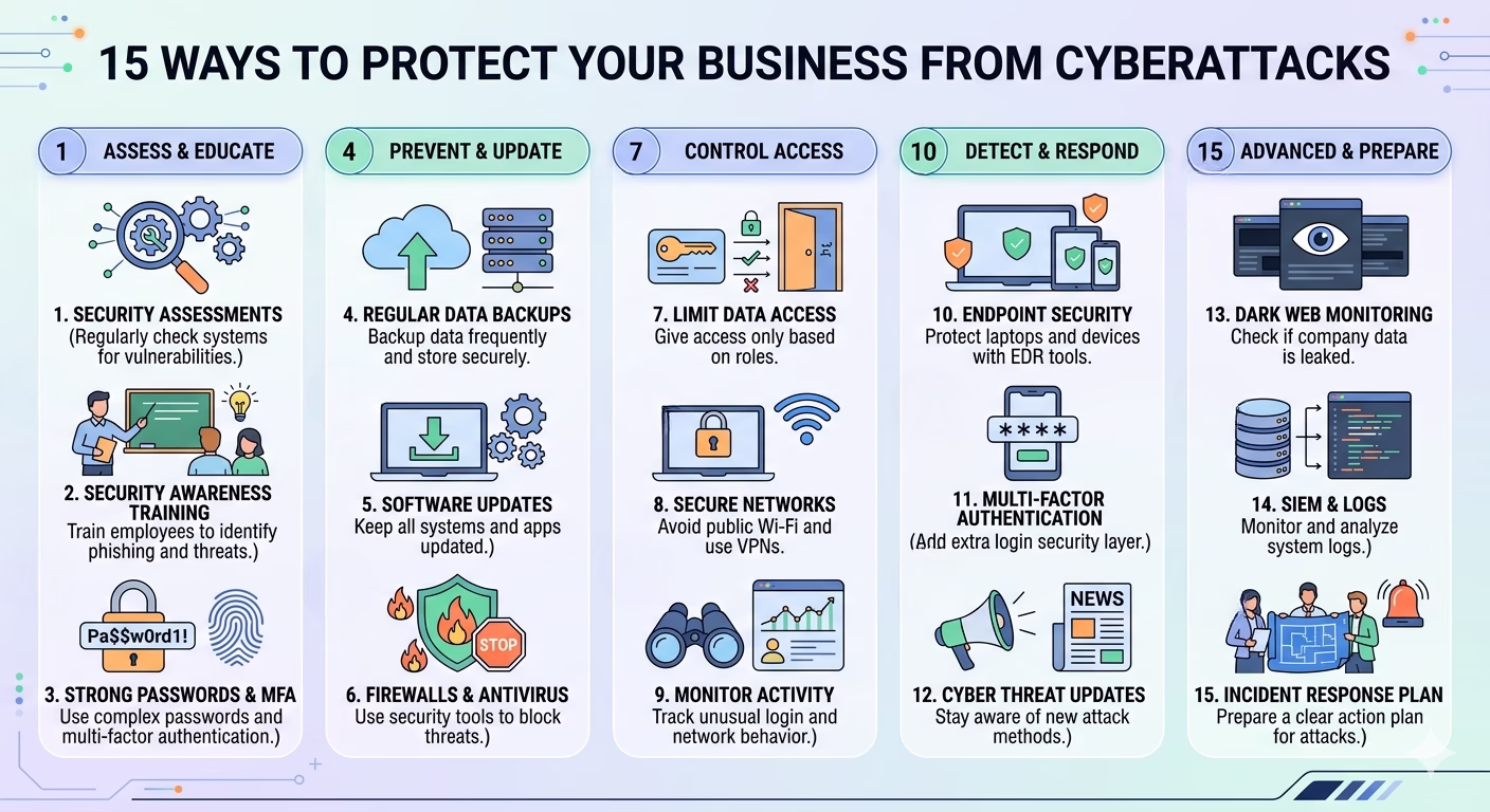 Infographic showing 15 Ways to Protect Your Business from a Cyberattack