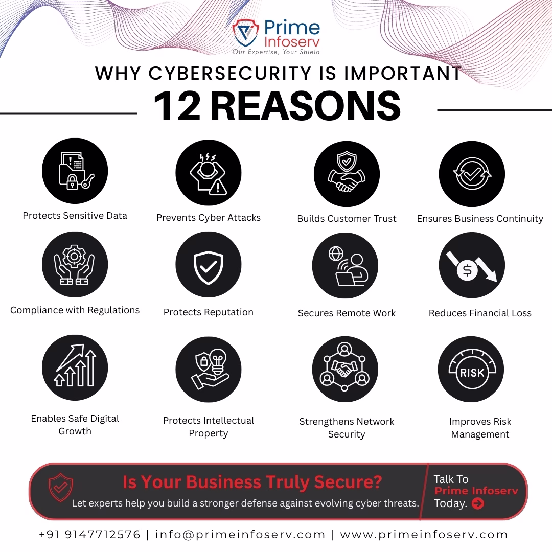 Infographic showing 12 Reasons Why Cyber Security Is Important for SMEs, MSMEs & Business